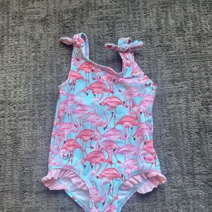 Ruffle Butts Pink Flamingo One-Piece Swimsuit - Pink/Blue